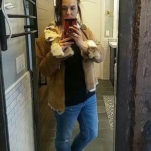 Stunning Leather Rabbit Fur Jacket Zip Large Coat